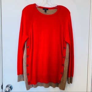 J. Crew Side-Button Sweater Colorblock Red/Tan